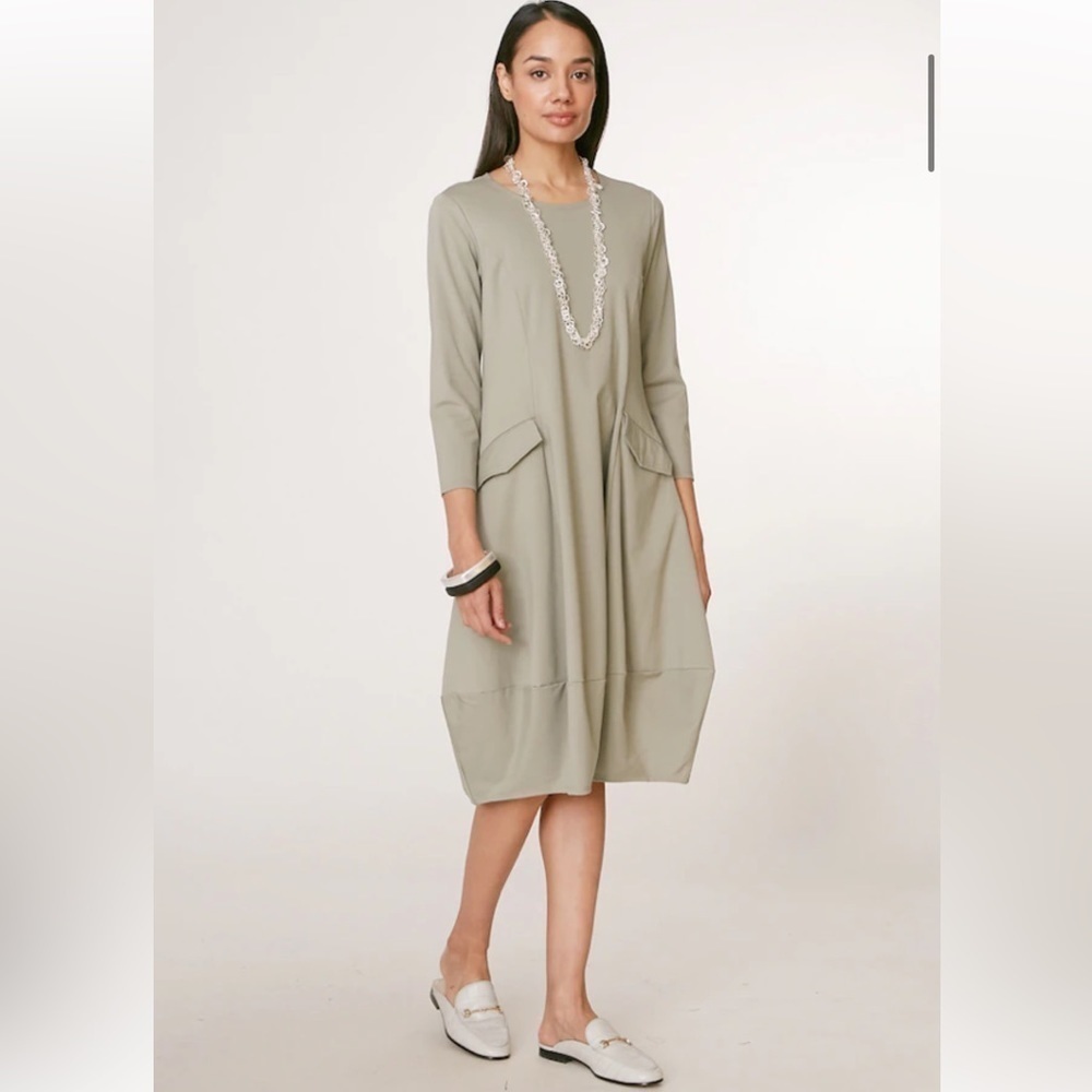 Wynne Layers 3/4 Sleeve Sage Green Jersey Balloon Dress Size XS